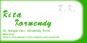 rita kormendy business card
